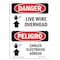 Signmission Safety Sign, OSHA Danger, 7" Height, Live Wire Overhead Bilingual Spanish OS-DS-D-57-VS-1426 - alternate 1